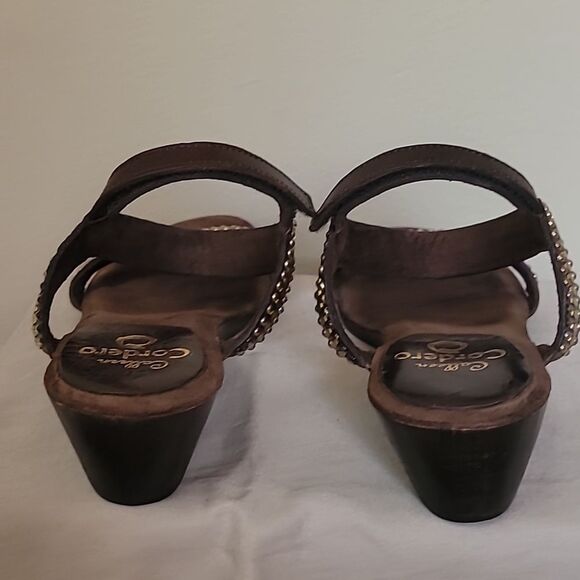 Calleen Cordero Brown Studded Leather Low Wedge Sandals. Size 7.5 - Picture 4 of 7